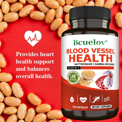 Nattokinase Supplement 120 or 240 Capsules — Gamma-Oryzanol Cardiovascular Formula for Heart Health, Brain Circulation & Cholesterol Balance | Natural Enzyme Capsules for Women & Men