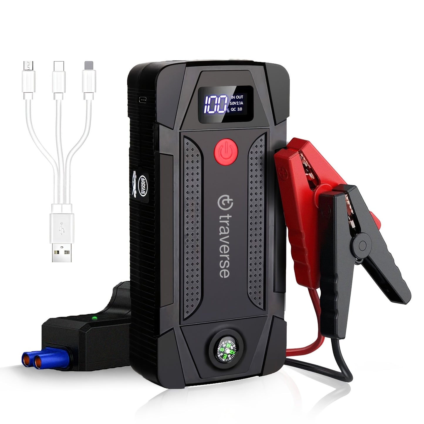 12V Portable Car Jump Starter 1000A Peak Battery Jumper Starter Jump Box for Car Battery, for Gas & Diesel Cars with USB Charge Ports & LED Flashlight, 6400mAh Power Bank