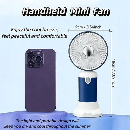Handheld & Standing Fan Rechargeable USB | 3-Speed Portable Mini Fan, Foldable Dual-Mode Design for Travel, Office & Outdoor Use – Perfect Summer Gift for Women & Girls, White & Blue, 1pc & 2pcs