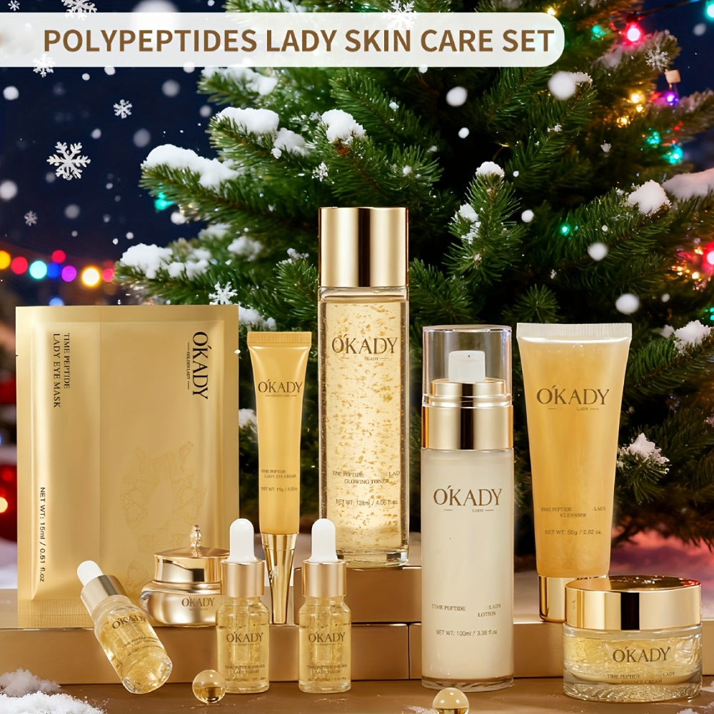 Anti-Aging Skin Care Set for Women 24K Gold Polypeptide Complete Day & Night Routine Peptide Face Care Kit Firming Brightening All Skin Types Luxury Gift Set
