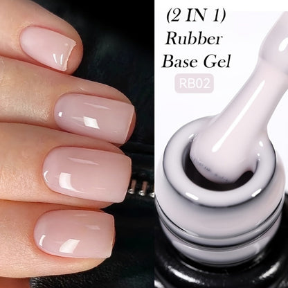 Rubber Base Gel Polish Set 6pcs Nude Pink 2-in-1 Builder Base Coat – Self-Leveling Soak Off UV LED Semi-Permanent Long-Lasting Gel Manicure Kit 0.24oz Each for DIY & Salon Nail Art Women