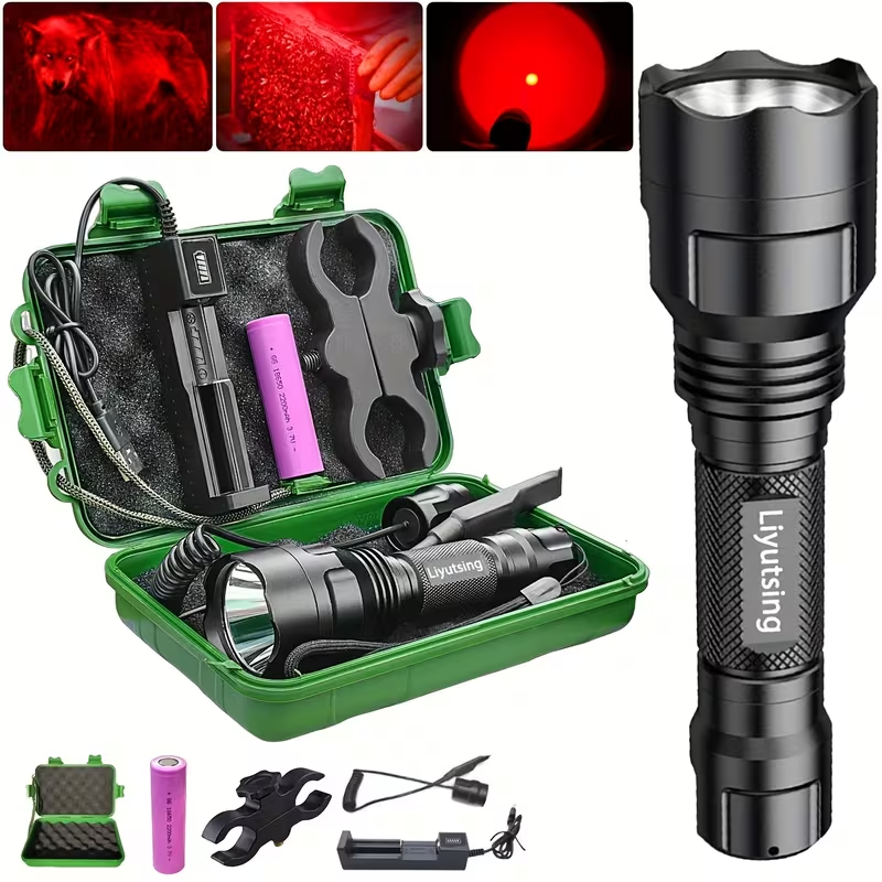 Night Hunting Flashlight with Remote Control Switch – 350 Yards High Power Green Red White Light, 18650 Rechargeable, Multiple Mounts for Hunting, Fishing, Camping & Beekeeping, Best Gift for Men