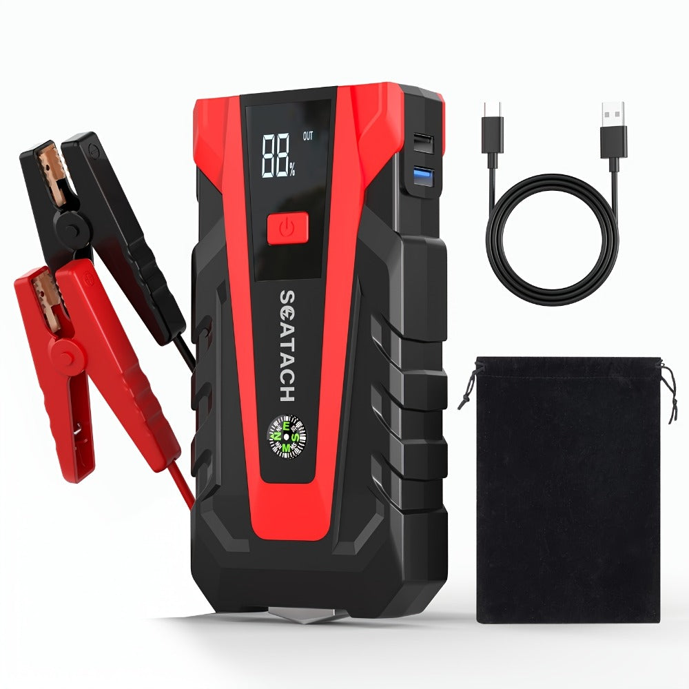 Heavy Duty Jump Starter 14.0L Gas & 12.0L Diesel – Digital Tire Pressure Gauge, Air Pump, Window Breaker & SOS LED Display for Cars Trucks SUVs RVs Motorcycles