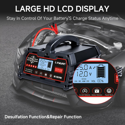 Smart Battery Charger 12V 25A 24V 12A 8-Stage Trickle Charger with Temperature Compensation for LiFePO4 Lead Acid Car Truck Motorcycle Boat Batteries