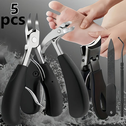 Large Opening Diagonal Blade Toenail Clippers for Thick Nails 5-Piece Set Heavy Duty Stainless Steel Ingrown Toenail Clipper with Nail File for Seniors Men Women Big Toe Cutter Kit