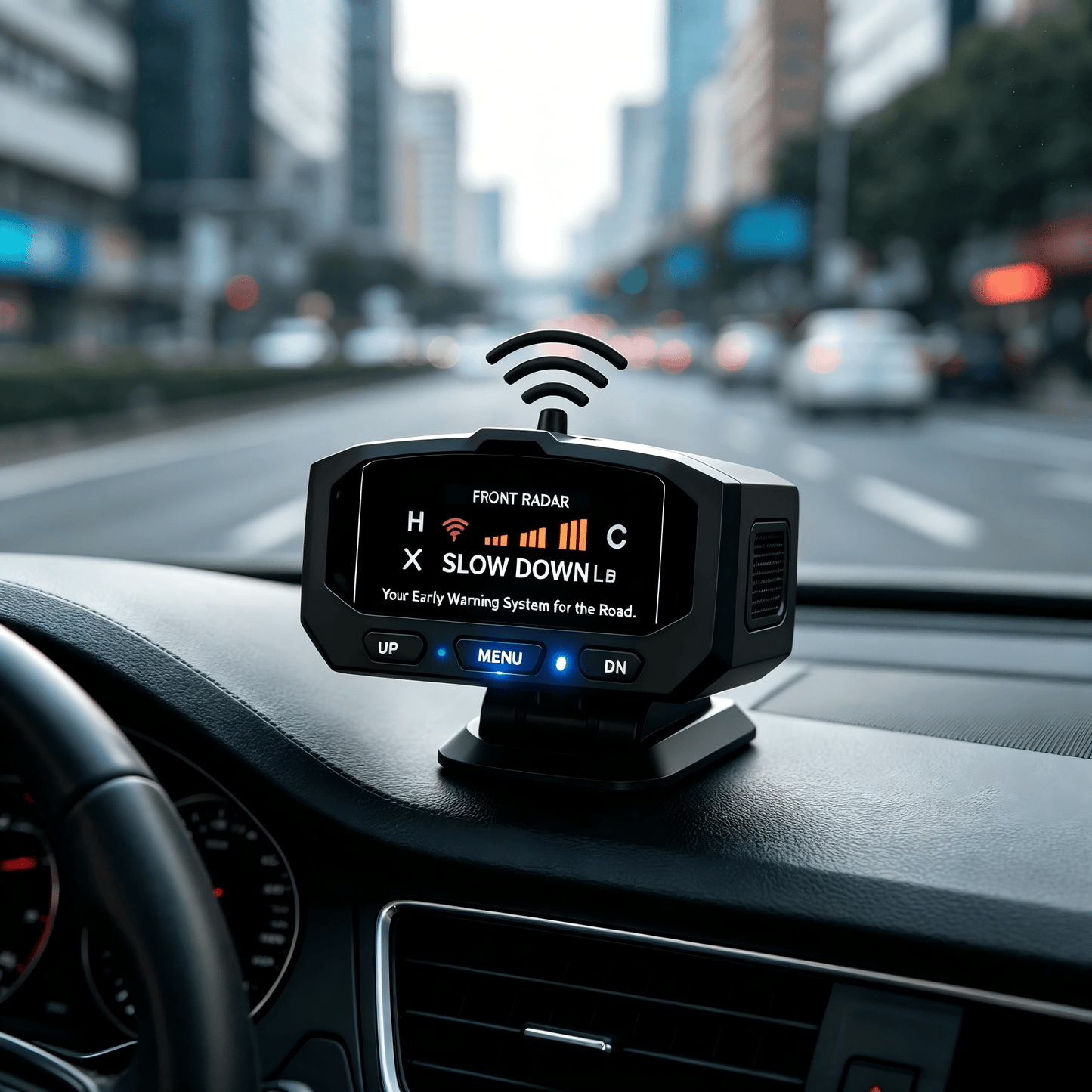 Automotive Radar Detector, V7 Upgraded Chip with 360° Signal Reception, City/Highway Switchable Mode, Compact Design for All Vehicles