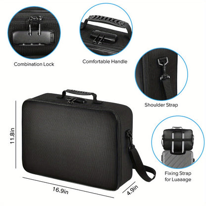 Fireproof Document Bag with Combination Lock - 17x11.8x5 Inch Waterproof File Organizer, 2000°F Fireproof, Multi-Layer Storage for Passport Cash Laptop, 3 Carry Methods, for Travel Home Office, Black/Pink/Blue