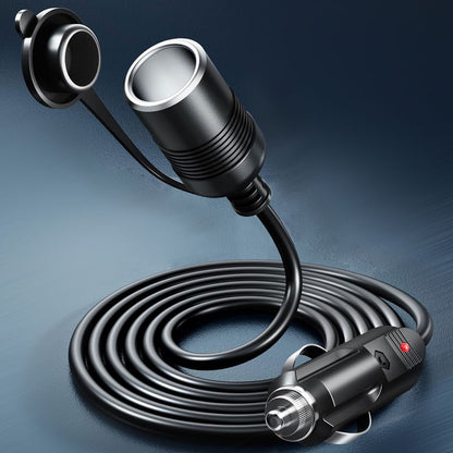 12V Car Plug Extension Cord 16AWG, Heavy-Duty Black Car Charger Plug Cord Male to Female Socket with LED Light for RV, Campervan DC12V Devices Use