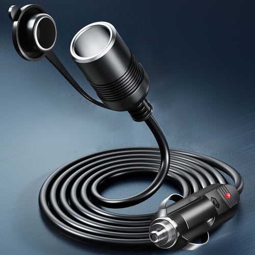 12V Car Plug Extension Cord 16AWG, Heavy-Duty Black Car Charger Plug Cord Male to Female Socket with LED Light for RV, Campervan DC12V Devices Use