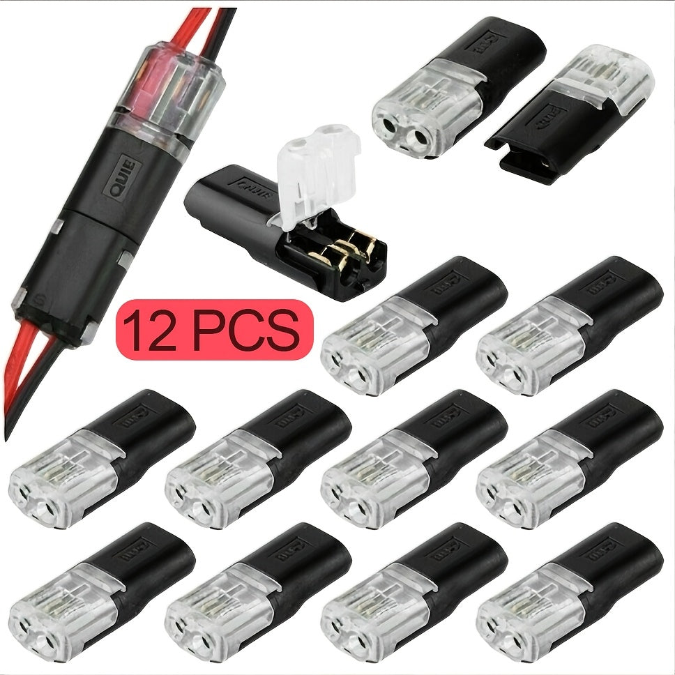 12pcs/ 60/72pcs Dual Line Plug-in Connector, 2-pin 2-port, PVC Insulation, Copper Contact Material, Quick Connect Terminal, No Charge Power Mode, with Locking Buckle, Used for Connecting LED Wires to Cars and Homes