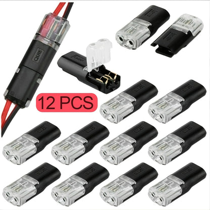 12pcs/ 60/72pcs Dual Line Plug-in Connector, 2-pin 2-port, PVC Insulation, Copper Contact Material, Quick Connect Terminal, No Charge Power Mode, with Locking Buckle, Used for Connecting LED Wires to Cars and Homes