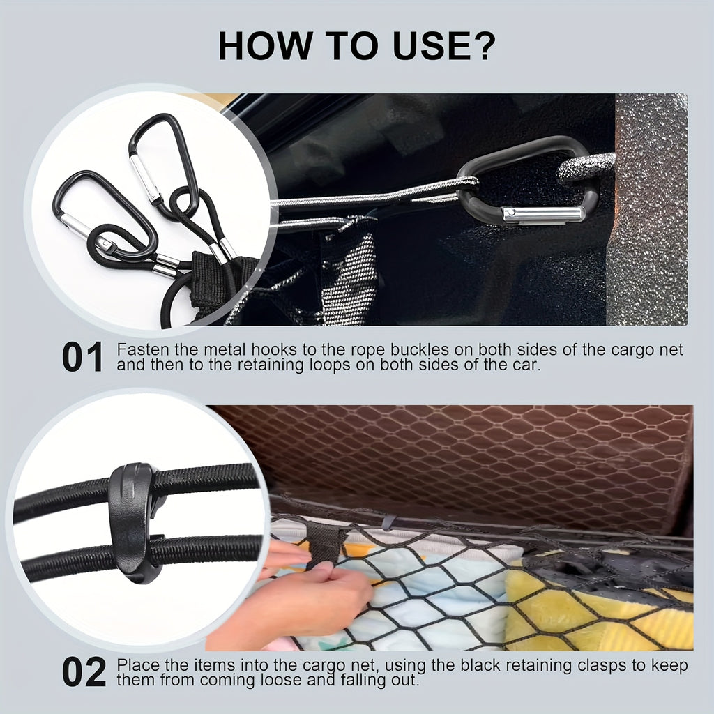 Envelope Style Trunk Cargo Net for Ford Maverick 2022-2024 Accessories, Heavy Duty Carabiners Highly Elastic Truck Bed Mesh Cargo Net- Premium Nylon Car Interior Accessories- Adjustable Elastic Trunk Organizer for SUV, Sedan And Trucks