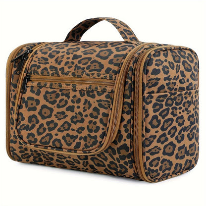 Hanging Toiletry Bag with Hook for Women Men Large Capacity Multi-Pocket Travel Shower Bag Cosmetic Makeup Organizer for Hotel Gym Camping 7 Prints Pink Black Leopard