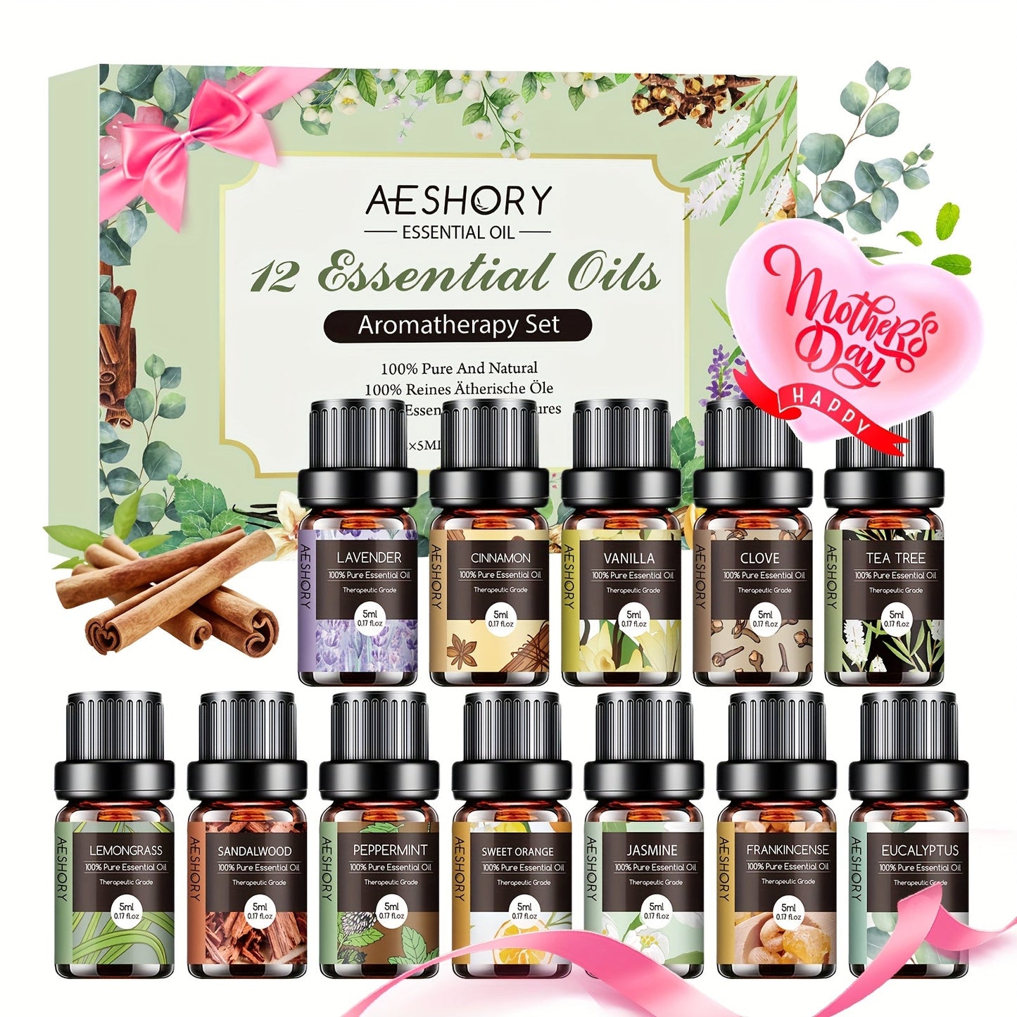 Essential Oil Set – Pure Natural Aromatherapy Oils in Amber Glass Bottles for Diffuser & Humidifier, DIY Fragrance, Valentine's Day & Holiday Gift for Women, Girls, Friends & Family (12/20/26pcs)