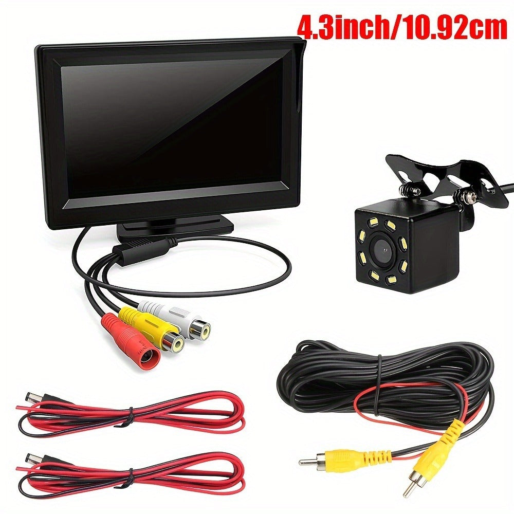 Backup Camera Kit with 4.3 Inch Monitor – 8 LED HD Night Vision Reversing Camera | 1080p Wide Angle | USB Powered | for Car, Truck, SUV & Pickup