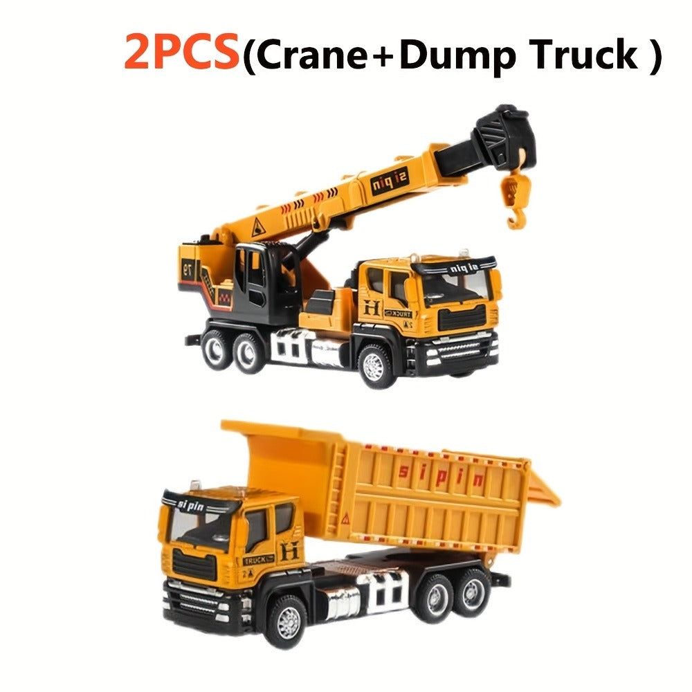 Die-Cast Construction Vehicle Toy Set – Mini Alloy Excavator, Dump Truck, Cement Mixer & Crane Trucks for Toddlers Boys Ages 3+, No Battery Needed, Birthday Christmas Gift