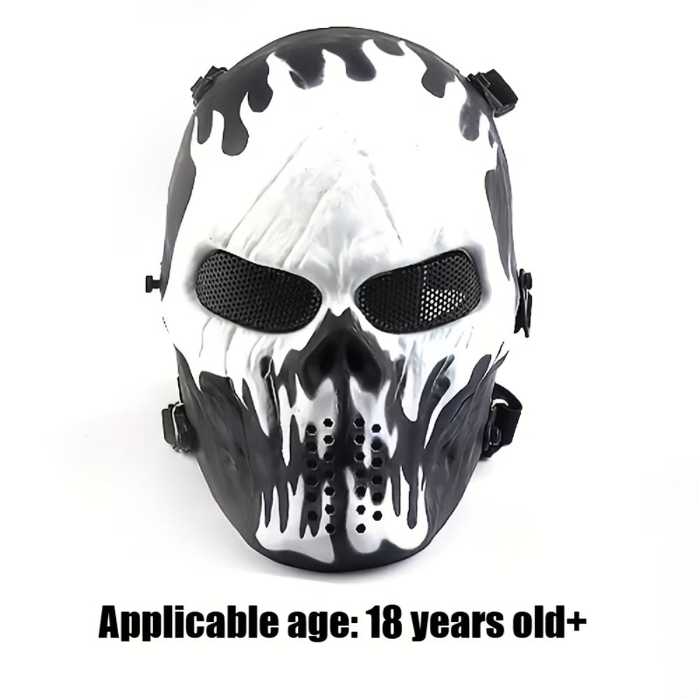 Skeleton Mask Halloween Costume Polyester Black White Camouflage Design for Adults Ages 18+ – Outdoor Cycling Cosplay Themed Party Role Play Accessory, Silvery Grey