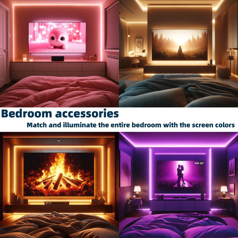 TV LED Backlight Screen Sync - App Controlled, Follows Audio Rhythm, Supports 4K30, 16.4ft for 32-80 Inch Indoor TV, Color Changes with Screen Content, Immersive Viewing Experience