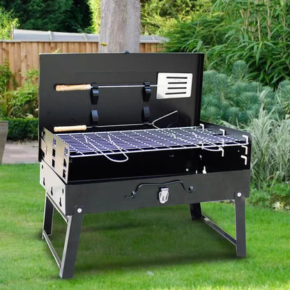 Portable Charcoal BBQ Grill Foldable - Lightweight Compact Outdoor Smoker Grill for Camping, Picnics, Hiking & Backyard Barbecue - Easy Setup Tabletop Charcoal Grill