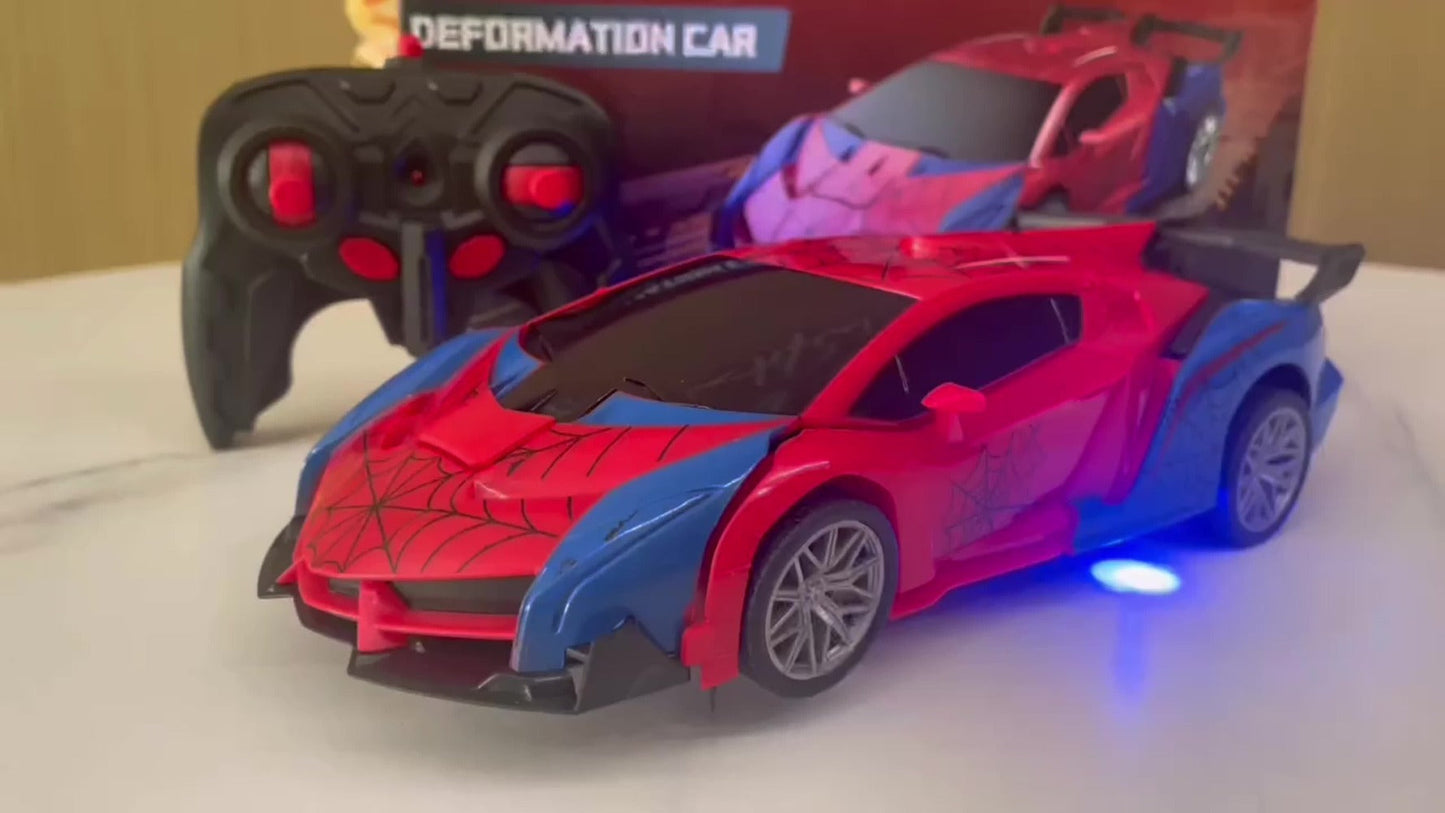2-in-1 Transform RC Car Robot with One-Button Deformation, 360° Drift, LED Lights & USB Rechargeable Battery – 1:18 Scale 2.4GHz Remote Control Toy for Kids Ages 3+, Birthday Gift (Police/Spider)