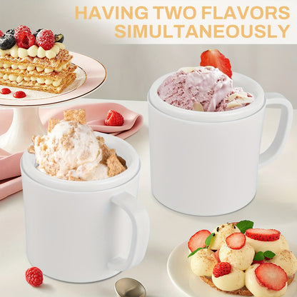 Ice Cream Maker Machine Dual Cup Self-Freezing – Make 2 Flavors Homemade Ice Cream Sorbet Frozen Yogurt at Once, Fast 10-Min Churning, Easy Clean Removable Bowl, Compact Countertop Design