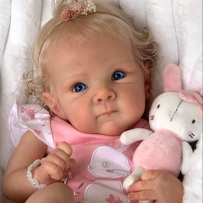Realistic Reborn Baby Doll 22 Inch Full Vinyl Body Hand-Rooted Hair Open Eyes Lifelike Newborn Girl with Visible Veins Capillaries Detailed Nails – Collectible Photography Prop Baby Shower Gift for Collectors