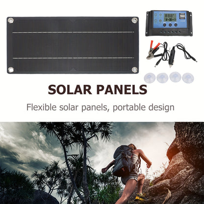 Monocrystalline Off Grid Solar Panel Kit for Homes RV Boat, Solar Charge Controller Solar Cables Solar Panel Charger for Mounting RV Outdoor Camping, Without Battery