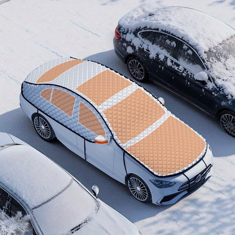 Heavy-Duty Magnetic Car Windshield Snow Cover with Quick Snow Removal, Fit for Cars/Suvs, All-Weather Oxford Cloth Winter Protector, Scratch-Resistant Glass And Rearview Mirror Strips, Full-Coverage Snow Shield (No-Scratch)