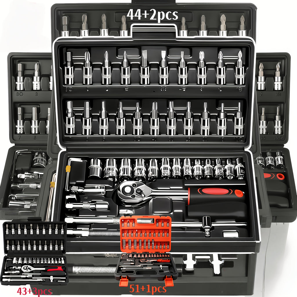 High-end Professional 43+3/44+2/51+1pc Of Tools, Car/icycle Repair Mechanical Set, Including 1/2 Inch 1/4 Inch 3/8 Inch Ratchet Socket Hex Wrench And Other Car Repair Accessories Tool Set, Suitable for Car Level Car Parts Repair.