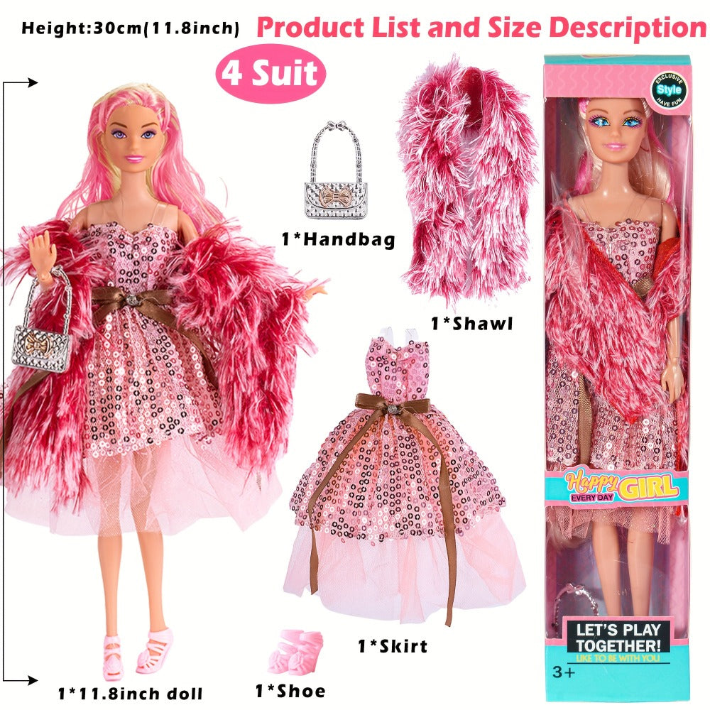 Fashion Doll Set 6 Pack 11.5 Inch Poseable Princess Dolls with Stylish Outfits Handbag Hat Crown Necklace Suitcase Individual Gift Box for Girls Kids Birthday Christmas