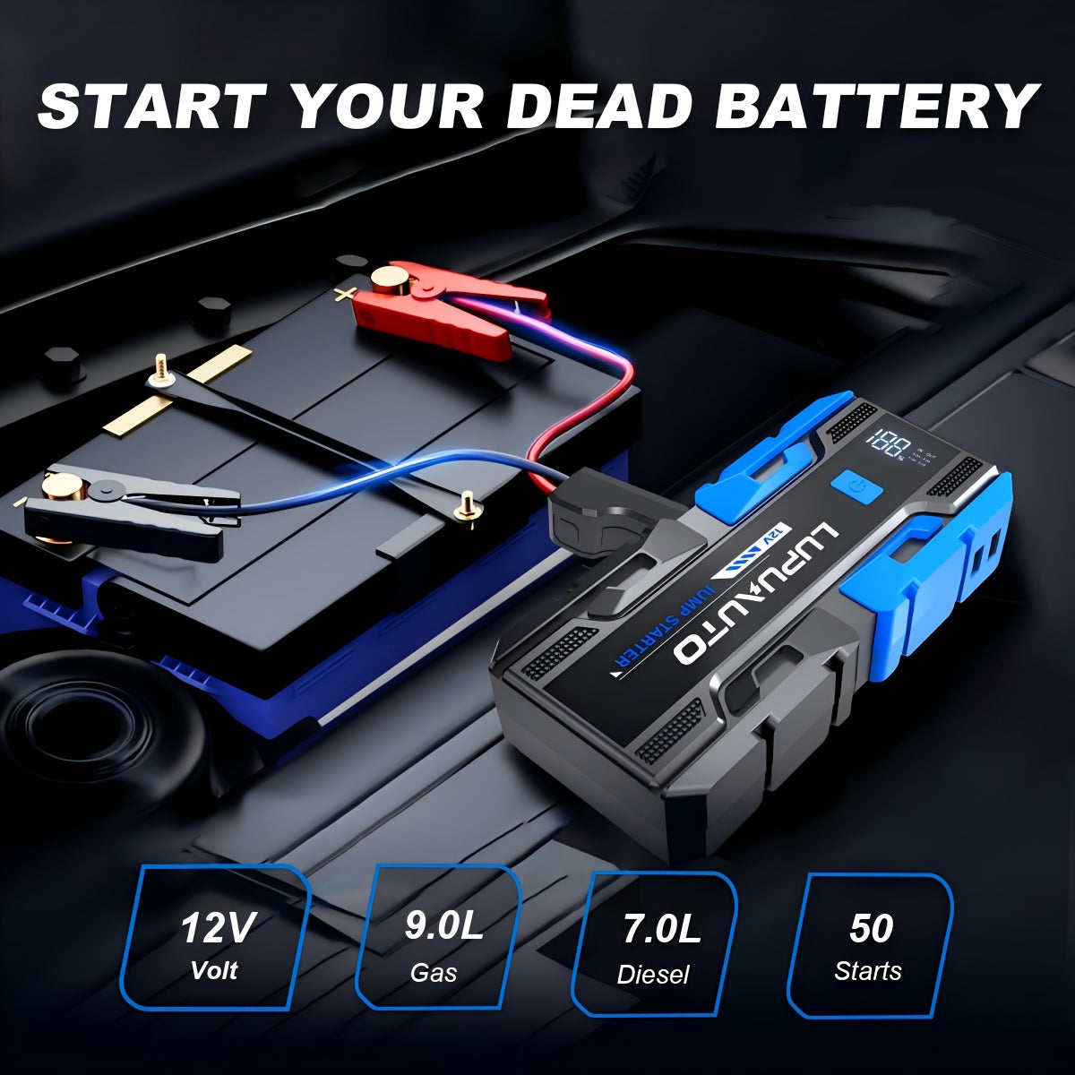 3000A Jump Starter, Portable Car Battery Jump Starter for Up to 2.38gal Gas & 1.85gal Diesel Engines, Car Battery Booster Pack with Built-in LED Light