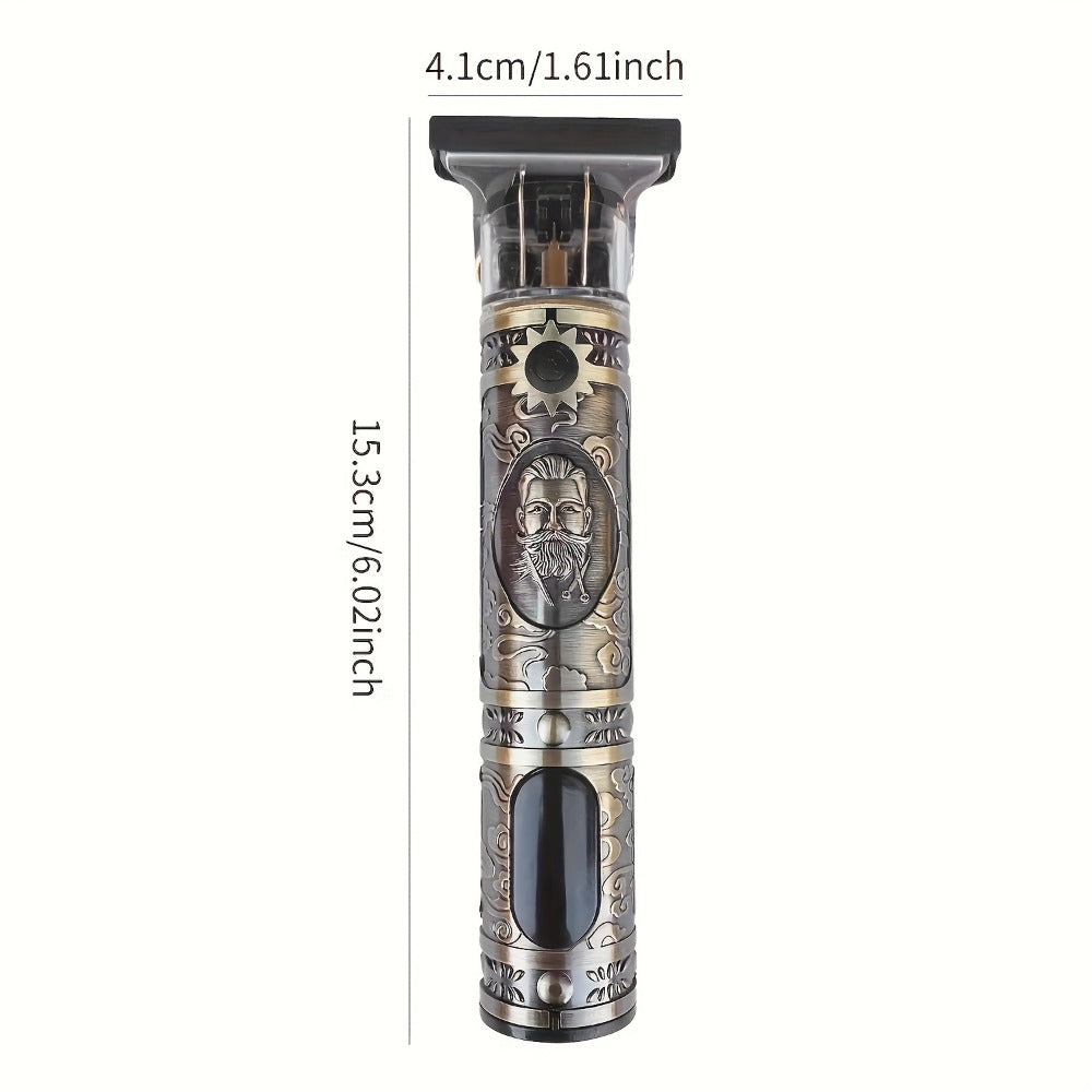 Retro T-Blade Wireless Hair Clipper for Men — Vintage Design Electric Trimmer Set with LED Display USB Charging Multiple Accessories, T9 T10 Models Bronze Gold Black, Grooming Gift for Him