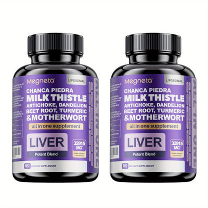 Liver Wellness Supplement 60 Capsules – 24,000mg Milk Thistle, Turmeric & Dandelion Root – Herbal Liver Cleanse & Detox Support Formula – 30 Servings Daily Health Supplement