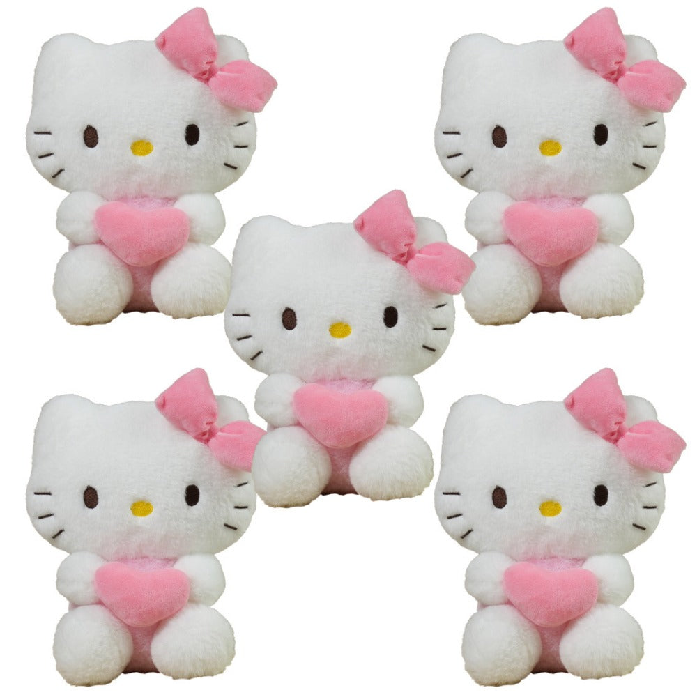 Hello Kitty Kuromi Plush Set 5pcs — Official Licensed Sanrio Stuffed Animals Holding Hearts, My Melody Gudetama Kawaii Gift for Girls Teens Birthday Christmas Holiday