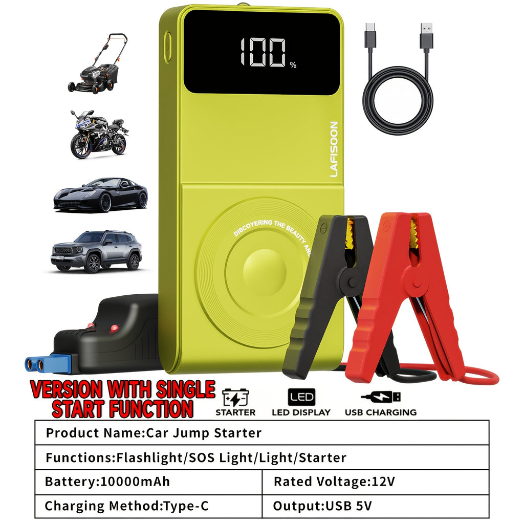 Portable Car Jump Starter & Jump Starter with Air Compressor (Optional), Jump Starter Battery Pack, Current Car Battery Booster, 12V Vehicles (1.98gal Gasoline/ 1.59gal Diesel Engine), Compatible with Sedans, SUVs, Pickup Trucks & Lawn Mowers