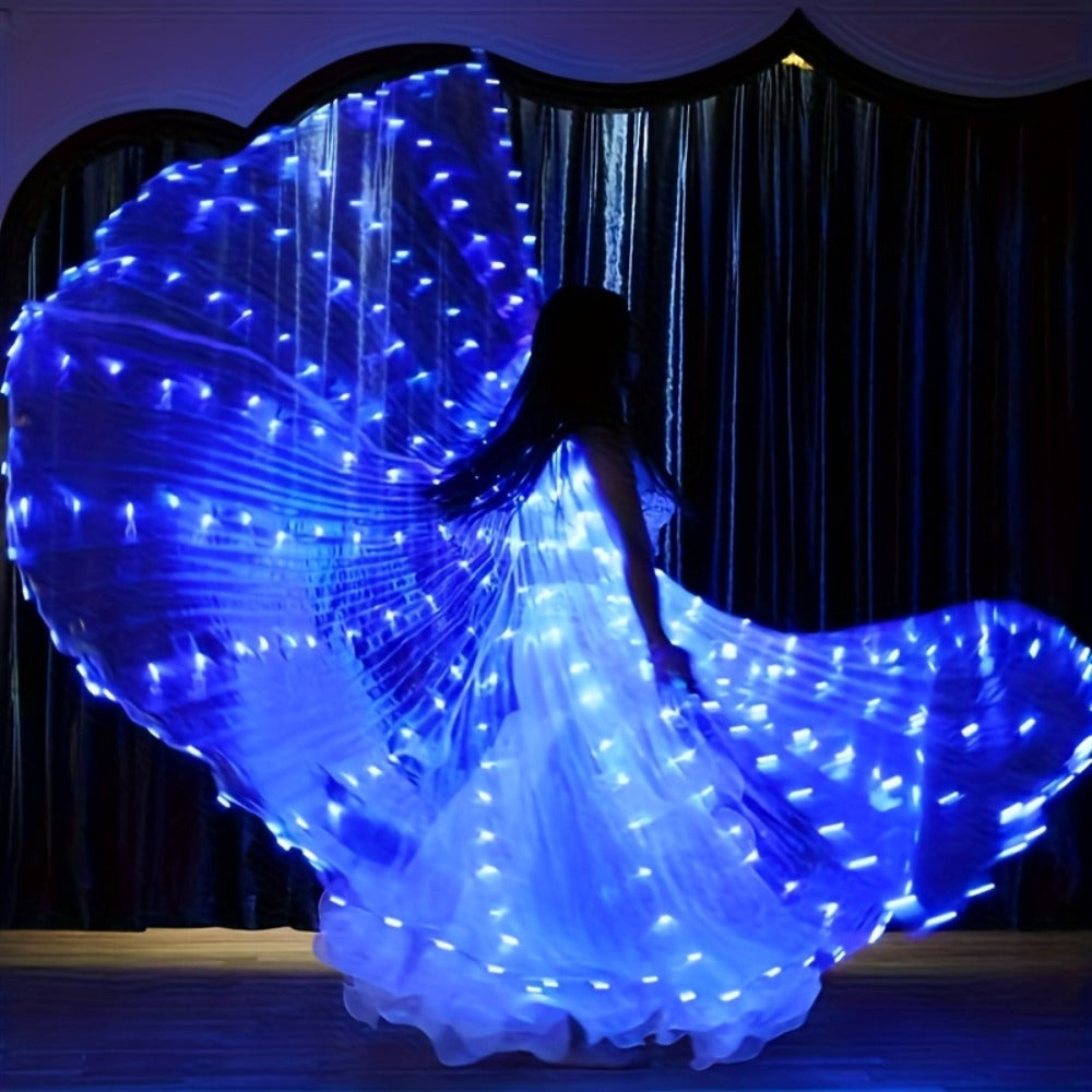 LED Feather Dance Costume Glowing Luminous – Light Up Belly Dance Performance Dress for Women Halloween Christmas Mardi Gras Rave Stage Show White Purple Warm White