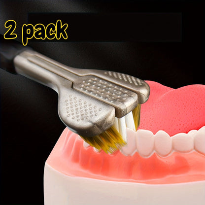360 Toothbrush 2-Pack – Three-Head Design with Soft & Hard Nylon Bristles, 360° Cleaning, Tongue Coating Removal, Seamless Design for Braces, Bridges & Implants, Fresh Breath Oral Health Care