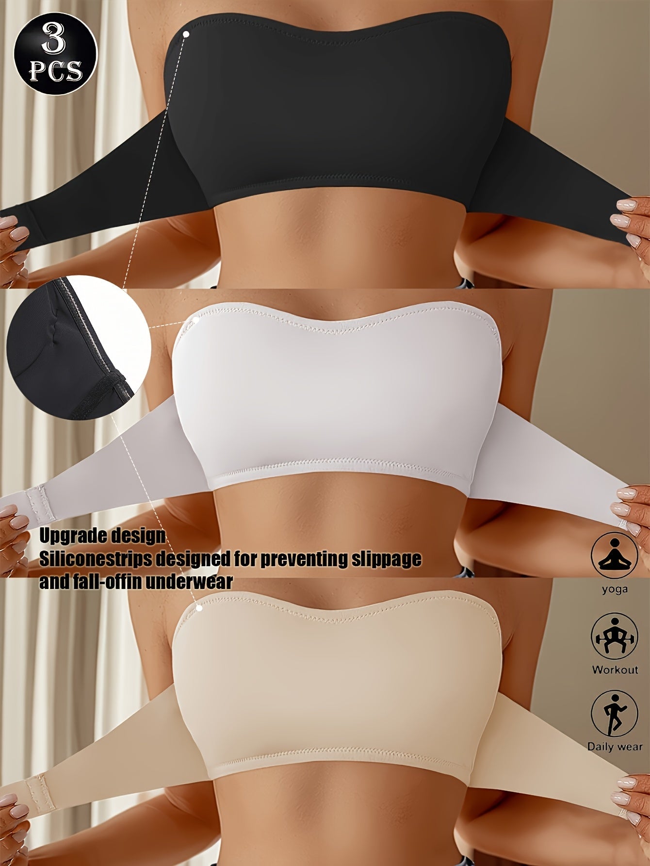 Women's Strapless Wireless Bras 3-Pack - Padded