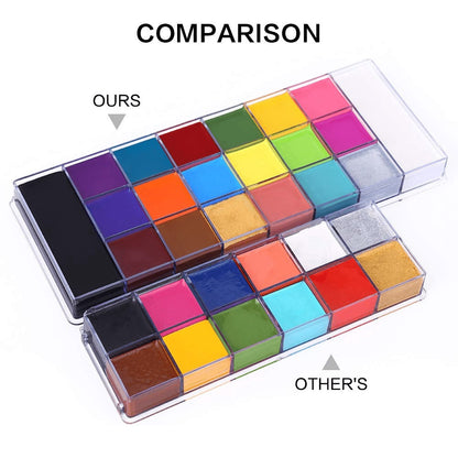 Oil-Based Face Body Paint Palette 20 Colors 168g - Halloween SFX Makeup Kit Black White Flash Tattoo Cosplay Festival Stage Artist Professional Full Size
