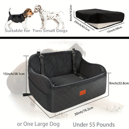 Dog Car Seat Booster with Memory Foam & Non-Slip Bottom – Adjustable Safety Leash & Seatbelt Channel, Soft Plush Pet Car Bed for Medium Large Dogs, Washable Travel Dog Seat Cover