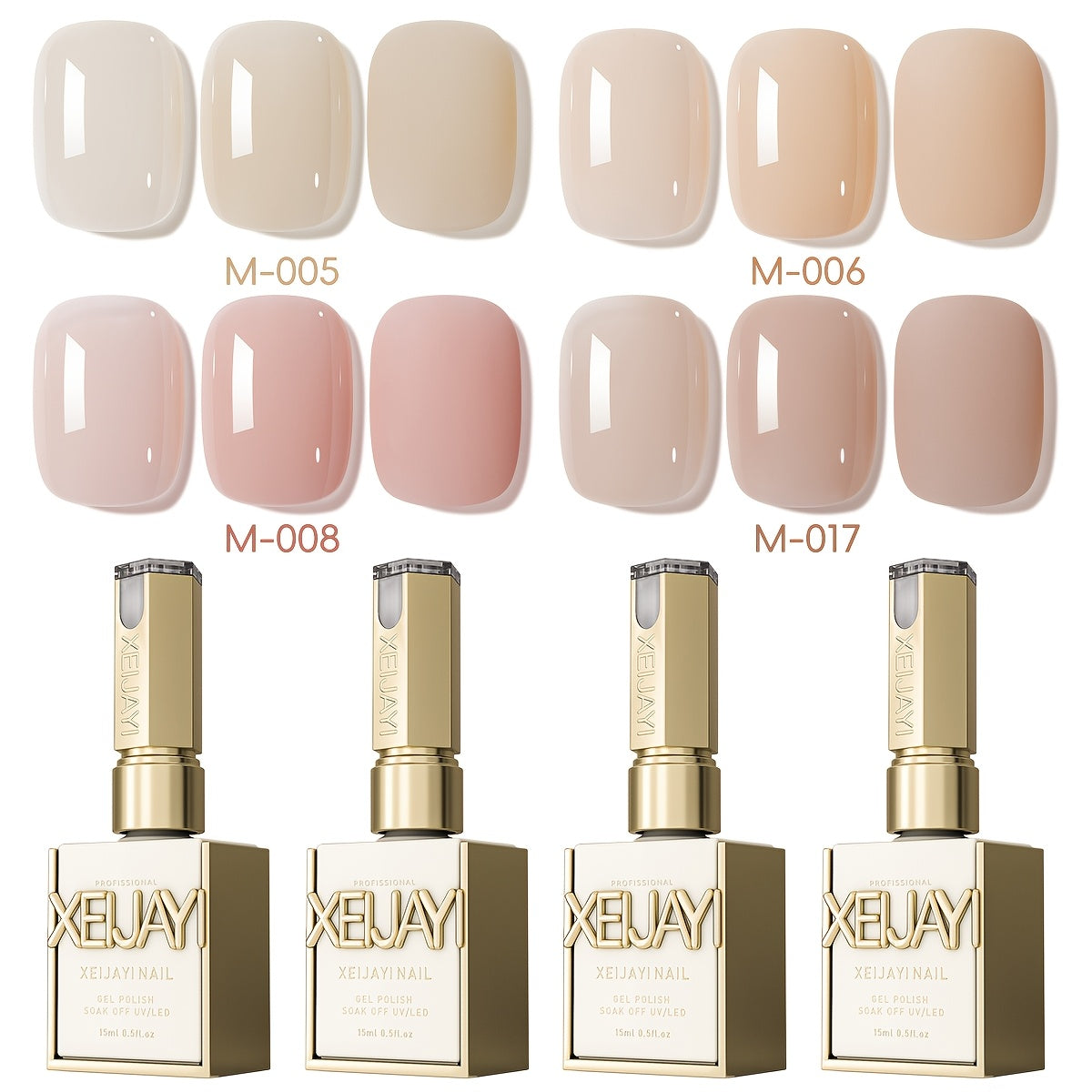 Nude Pink Gel Nail Polish Set 4 Colors High Saturation Opaque Full Coverage - Long Lasting LED UV Cured Salon Quality Frame Bottle Nail Gel Kit for Home & Salon DIY Manicure Women Nail-Safe Formula