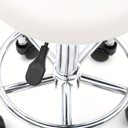 PU Leather Salon Stool with Back & 360° Swivel – Adjustable Height 18.9"-22.8" Round Cushion Chrome Base White Salon Chair for Nail Tech, Esthetician & Beauty Studio