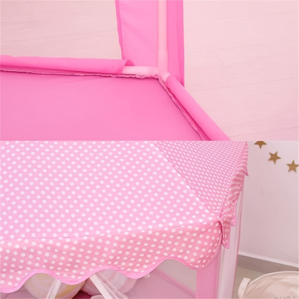 Pink Princess Hexagon Play Tent for Girls Indoor Dream Castle with Gauze Curtain Reading Corner Secret Base Kids Room Decor Pretend Play Birthday Gift Toddlers