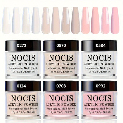 Acrylic Nail Powder Set 6 Colors - Nude Pink White Polymer Powder for 3D Nail Sculptures French Extensions Carving Crystal Professional Nail Art Kit