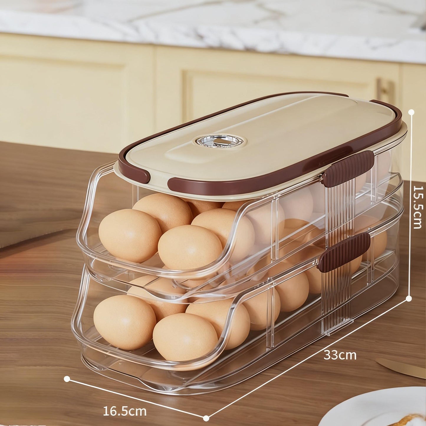 Egg Organizer for Refrigerator, Multi-Layer Auto-Rolling Egg Rack with Large Capacity – Space-Saving Egg Storage Dispenser for Fridge, Cabinet & Countertop, Ideal for Busy Families