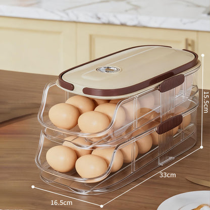 Egg Organizer for Refrigerator, Multi-Layer Auto-Rolling Egg Rack with Large Capacity – Space-Saving Egg Storage Dispenser for Fridge, Cabinet & Countertop, Ideal for Busy Families