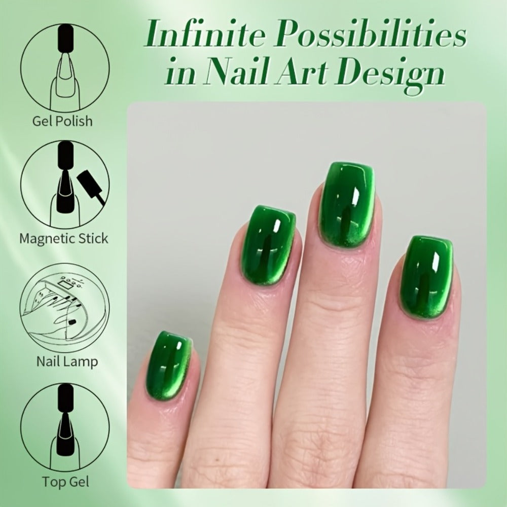 Cat Eye Gel Nail Polish Imperial Green — Magnetic Shimmer Effect Soak Off LED UV Long Lasting 30 Days | BORN PRETTY MY269 Deep Jewel Tone Green Nail Art | DIY Home Salon Manicure 10ml