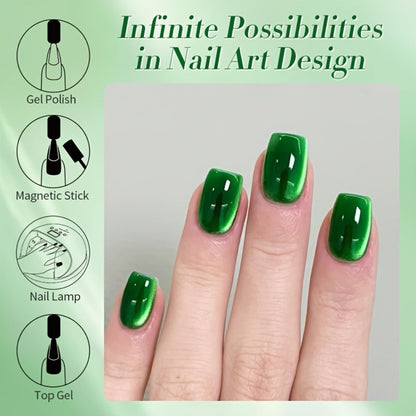 Cat Eye Gel Nail Polish Imperial Green — Magnetic Shimmer Effect Soak Off LED UV Long Lasting 30 Days | BORN PRETTY MY269 Deep Jewel Tone Green Nail Art | DIY Home Salon Manicure 10ml