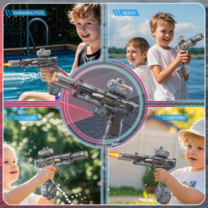 Automatic Electric Water Gun Large Capacity for Kids & Adults – High-Power Squirt Blaster for Pool Beach Lawn Backyard Summer Water Battle, Birthday Party Gift for Boys Girls Ages 6+ (Blue & Red)