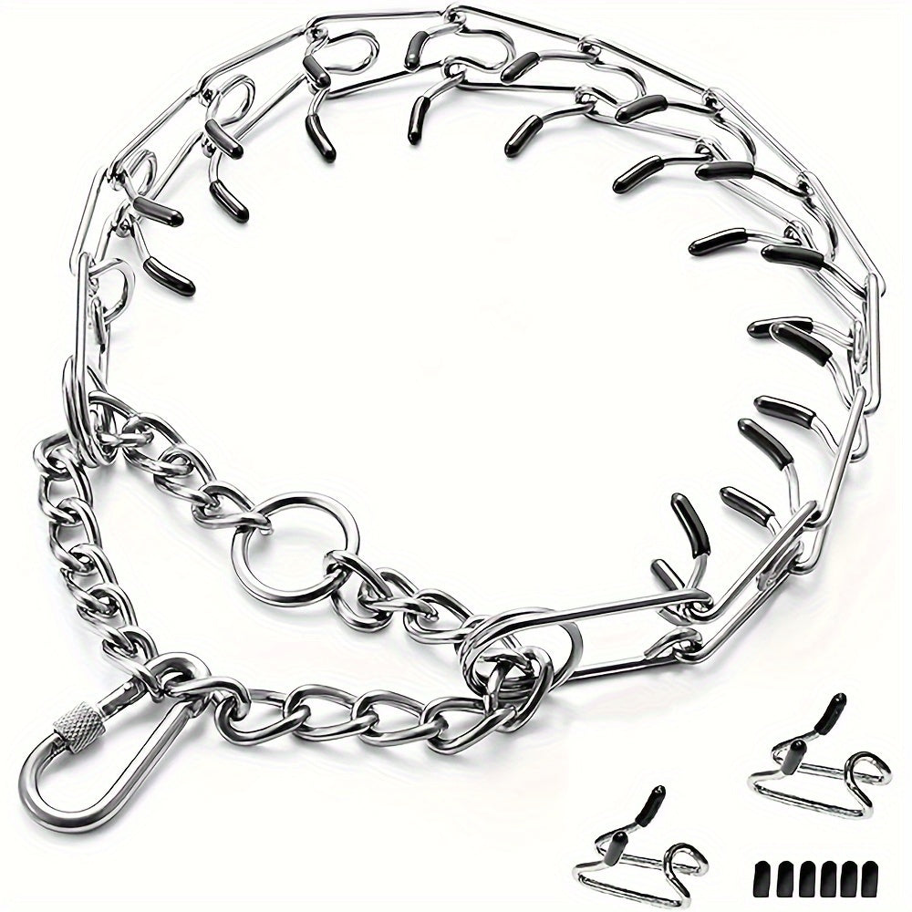 Prong Training Collar for Dogs with Rubber Tips – Adjustable Metal Pinch Collar for Small Medium and Large Breeds S & M